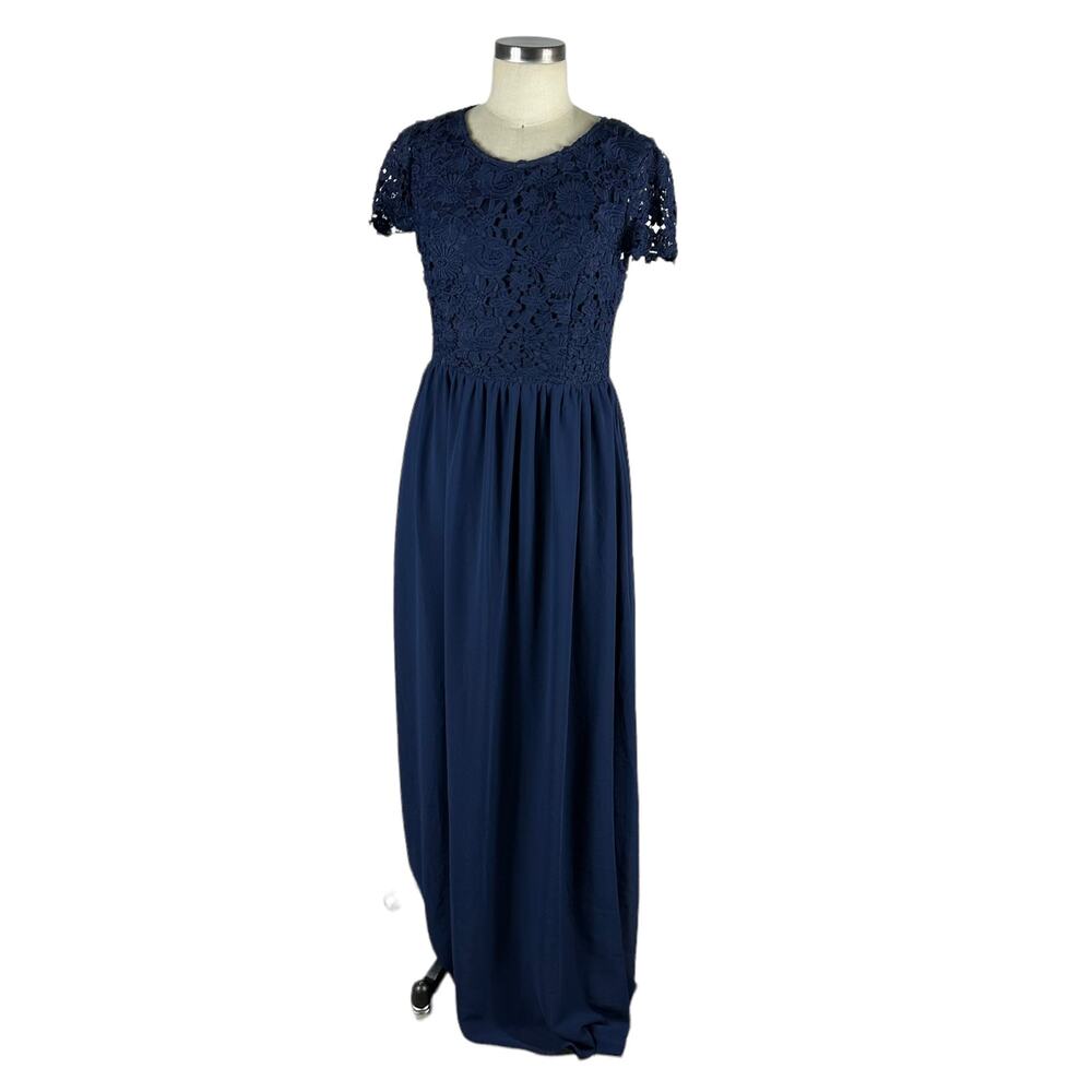LULUS The Greatest Navy Blue Lace Floor Length Maxi Dress Women's Size Medium